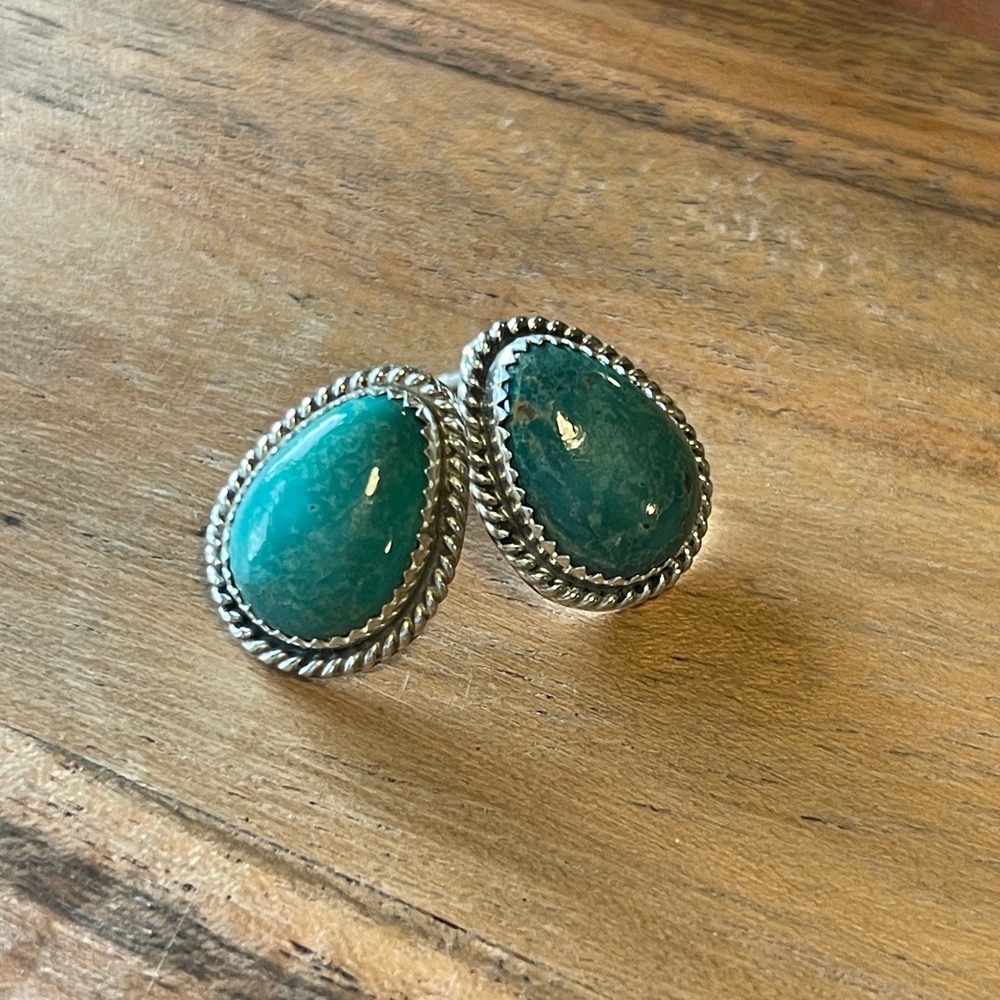 Navajo Handmade Byron Begay Kingman Turquoise and Sterling Silver Earrings